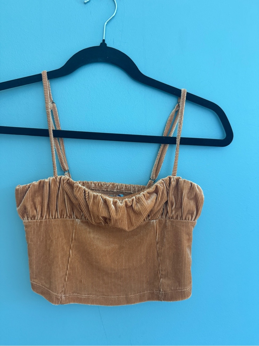 Urban Outfitters Camel Corduroy Ruched Crop Cami